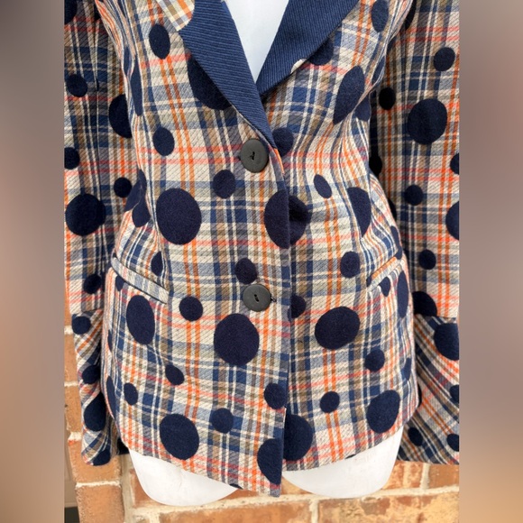Hanh Merriman Mixed Media Plaid & Polka Dot Blazer size 8 - Picture 5 of 12
